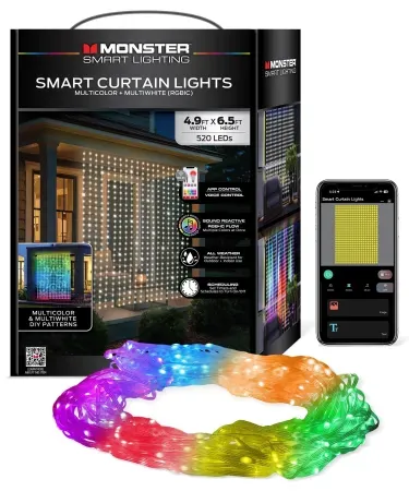 4.9' x 6.5' Monster Smart RGBIC + Multiwhite LED Curtain Lights