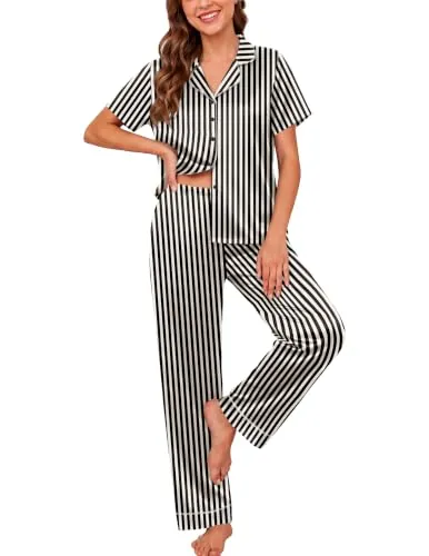 Ekouaer 2 Piece Women Silk Pajama Sets