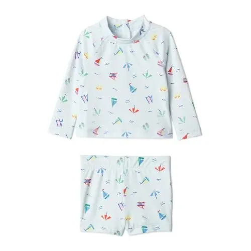 Amazon Essentials x Sofia Grainge Toddlers and Baby Boys' Two-Piece Long Sleeve Rashguard and Shorts Set