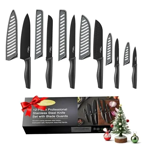 Marco Almond 12-Piece Kitchen Knives Set with Covers