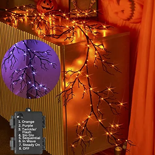 Hairui 6FT Halloween Garland with 120 Orange and Purple Bi-Color Fairy Lights