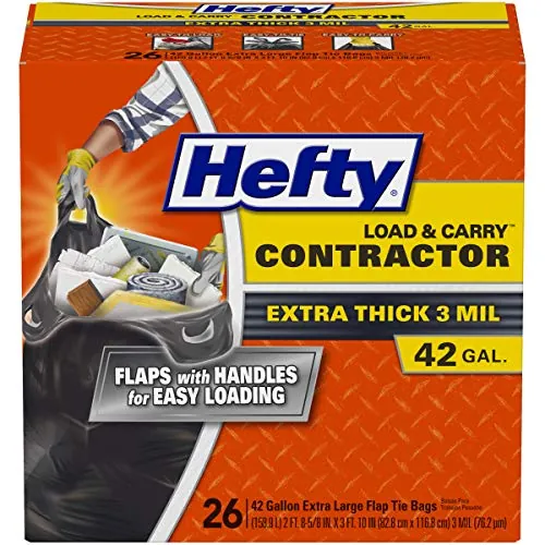 Hefty Load and Carry Contractor 42 Gallon Trash Bags, 3.0 Mil, 26 Count