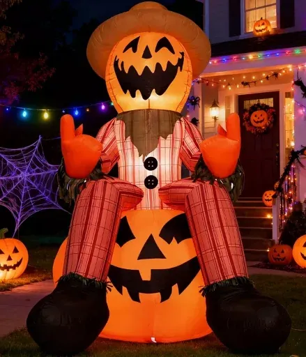 6ft Halloween Inflatable Pumpkin Head Scarecrow with LED Lights