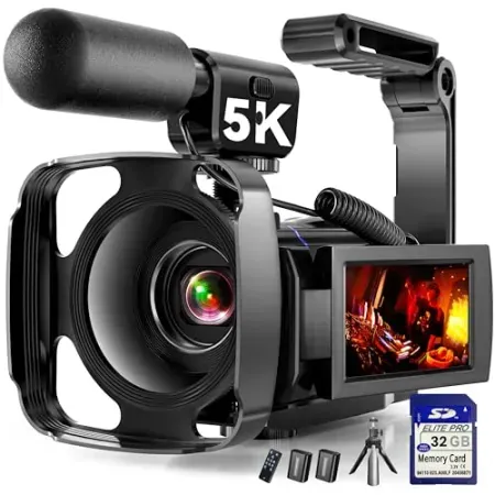 Uytya 5K Vlogging Camcorder 64MP with 3" Rotatable Touchscreen