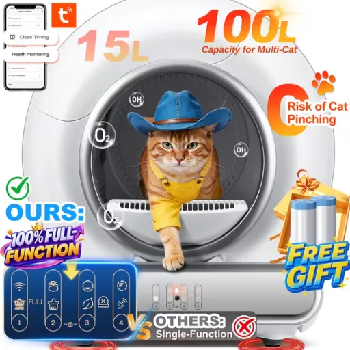 115L Self-Cleaning Cat Litter Box with Liner, 10 Sensor Protection for Multi-Cat, Dual APP+ Panel Control