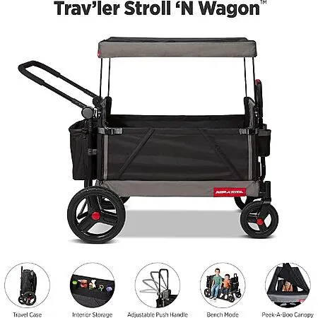 Radio Flyer Trav'ler Stroller Foldable Wagon w/ Protective Cover (Black)