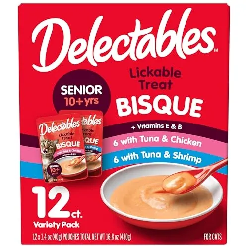 Delectables Lickable Treat Bisque Senior 10+ Wet Cat Treat 12-Pack