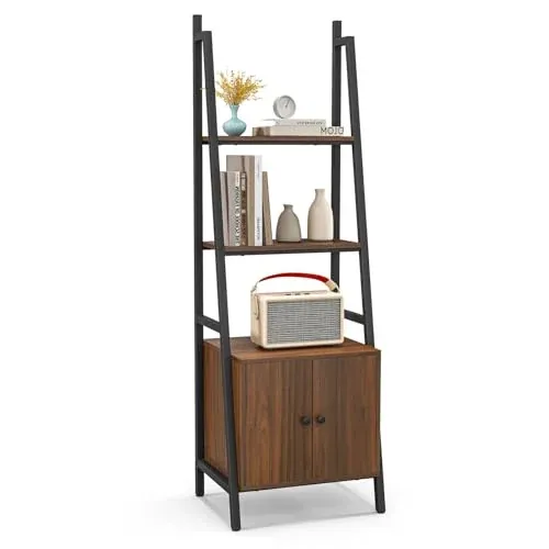 Tangkula 4-Tier Ladder Shelf with Cabinet 63" Tall
