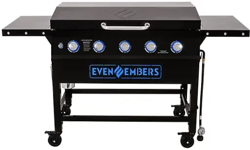 Even Embers 5-Burner Propane Gas Pre-Seasoned Griddle with Lid, 40 in.