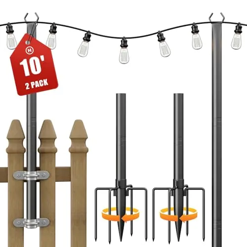 Jusgym 10ft String Light Poles for Outside, 2-Pack