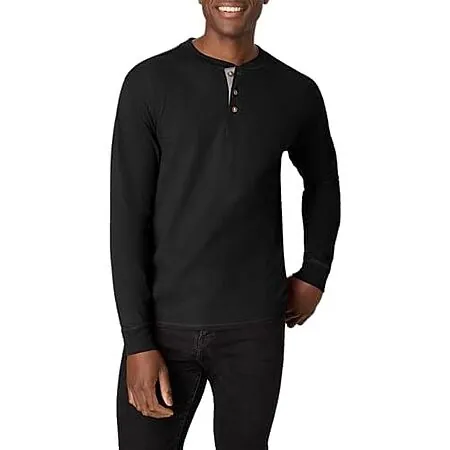 Hanes Beefy-T Men's Long Sleeve Henley Shirt (Ebony)