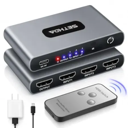 SETHDA 3-In-1 4K@60Hz HDMI Switch Splitter w/ Remote