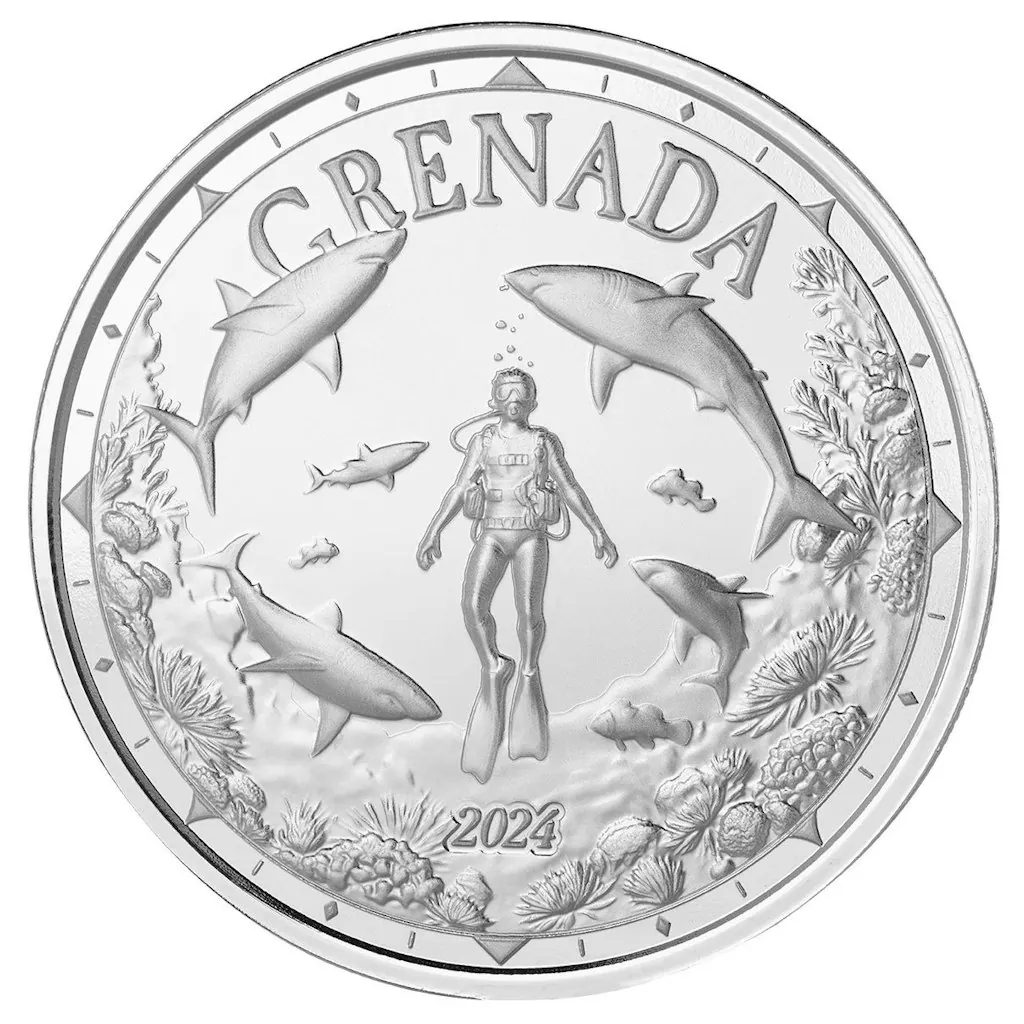 1-oz. Grenada Shark Diver .999 Silver Coin (2024)