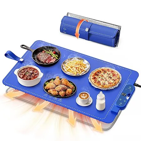 26"x15" FJAU Electric Silicone Food Warming Mat w/ 7 Heat Levels (Blue)