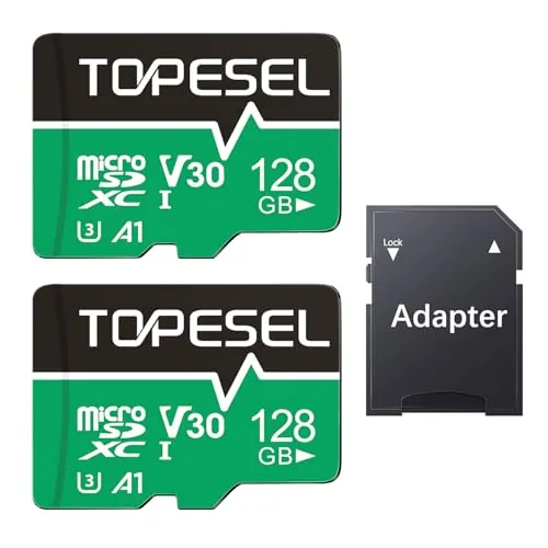 TOPESEL 128GB Micro SD Card 2 Pack with Adapter UHS-I U3 A1 4K UHD V30