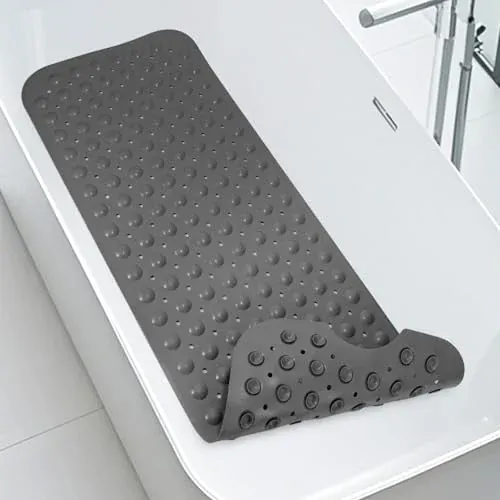 WarmSnow Non-Slip Bathtub Mat 39.5 x 16 Inch Dark Gray