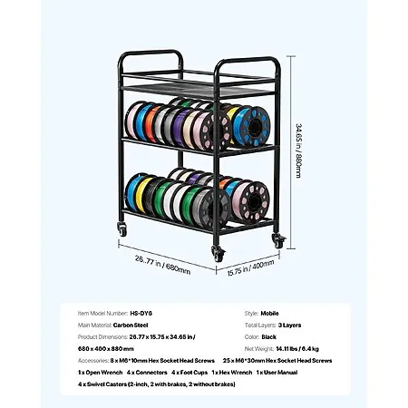 VEVOR 3-Tier 3D Printer Filament Heavy Duty Storage Rack