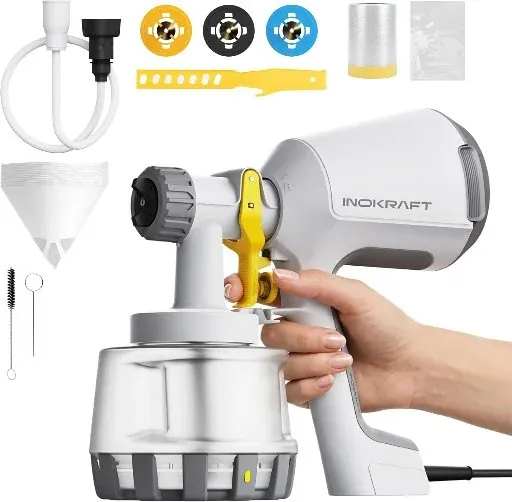 InoKraft 1200ml HVLP Paint Sprayer w/ 3 Brass Nozzles & Cleaning Kit