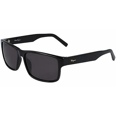 Ferragamo Oversized Classic Rectangle Sunglasses (Black/Grey)