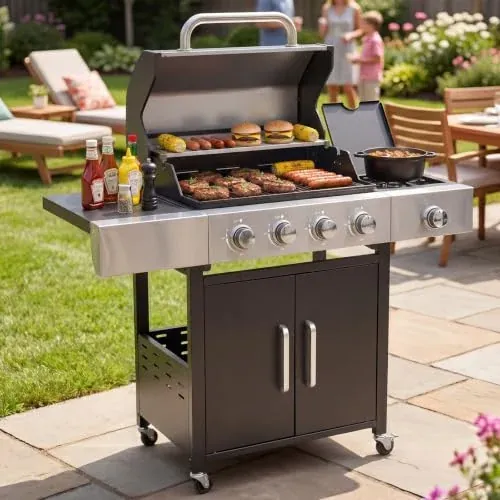 Aoxun 4-Burner 49000 BTU Propane Grill with Side Burner