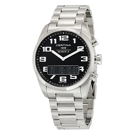 42mm Certina Men's DS Multi-8 Multi-Function Black Dial Stainless Steel Watch
