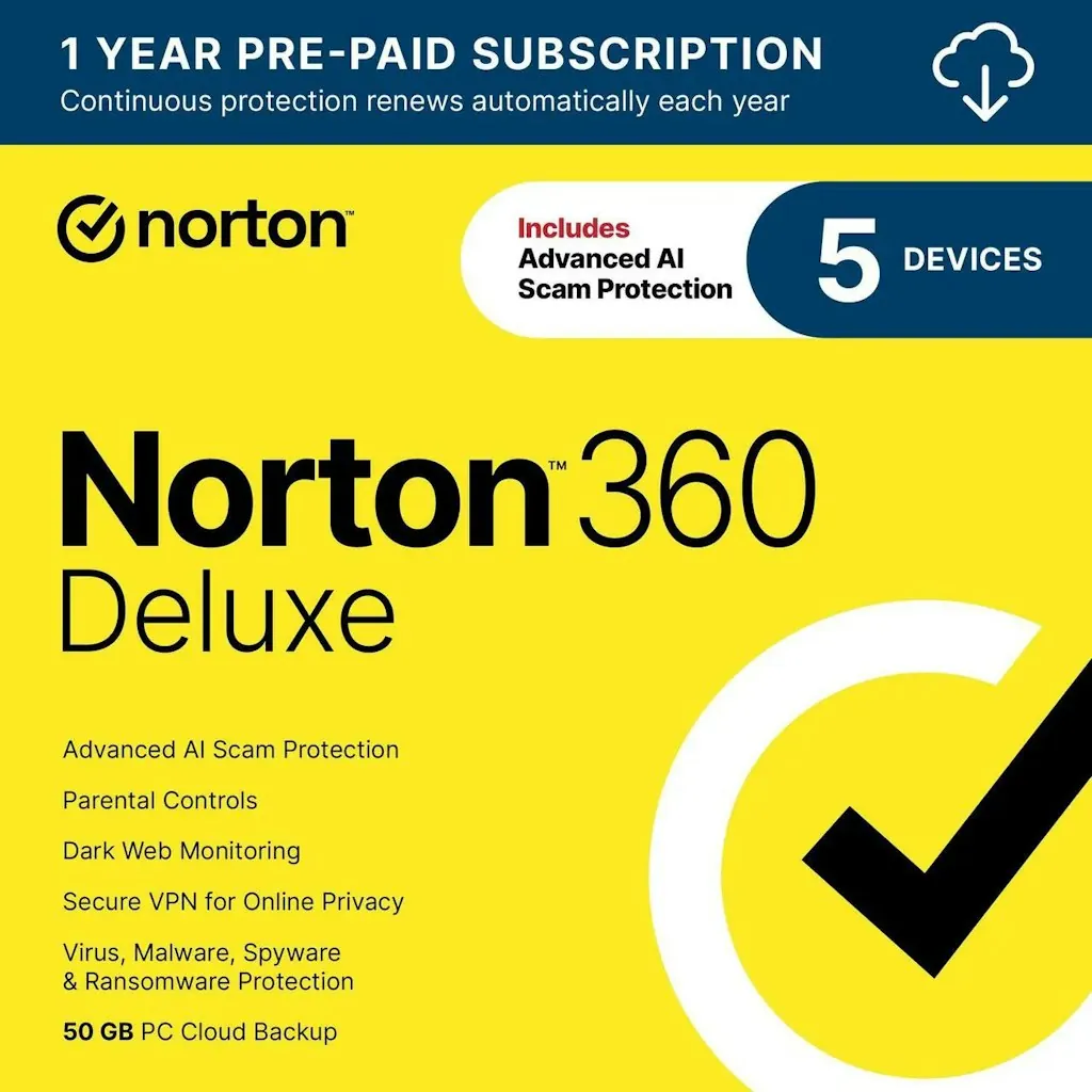 Norton 360 Deluxe Antivirus Software 5-User 1-Year Subscription