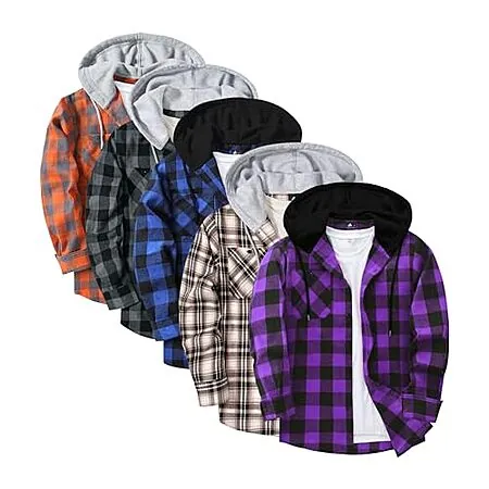 5-Pk Swisswell Men's Plaid Hooded Flannel Shirts (Various)