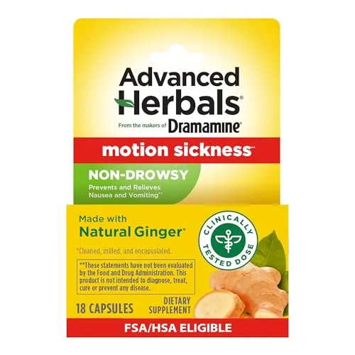 Dramamine Advanced Herbals, Motion Sickness Relief, Ginger Capsules, 18 Ct