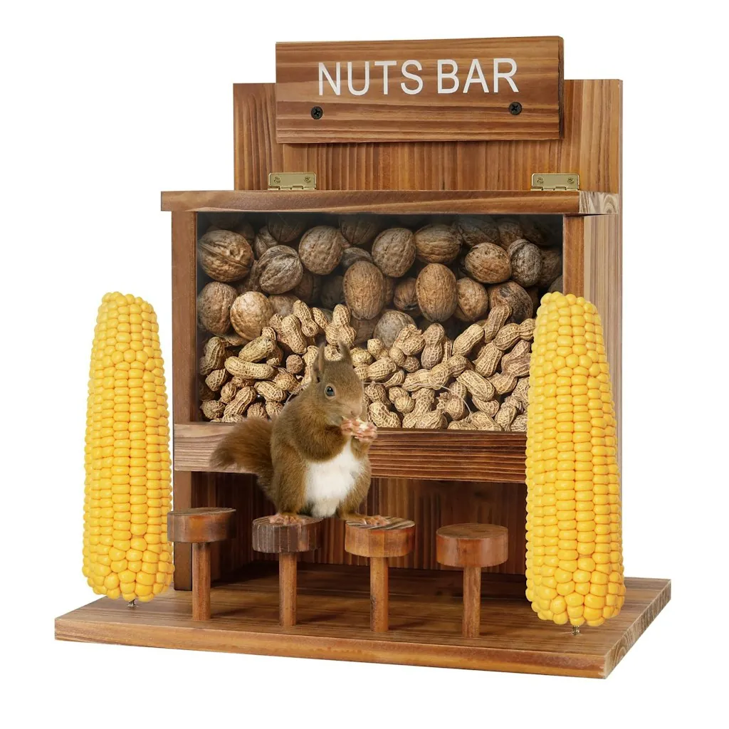 Squirrel Feeder for Outside Tree Hanging Wooden Box