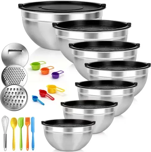 stusgo 7 Pcs Mixing Bowls with Lids & Accessories (5, 4, 3, 2, 1.5, 1, 0.75Q)