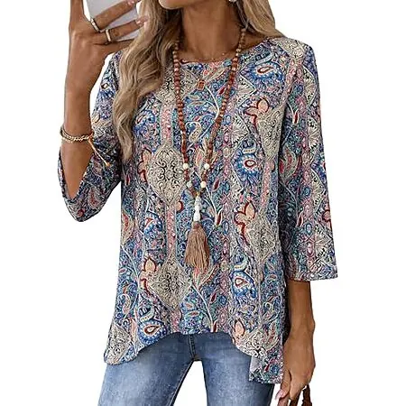 Totatuit Women's 3/4 Sleeve Crew Neck Floral Tunic Top (Various)