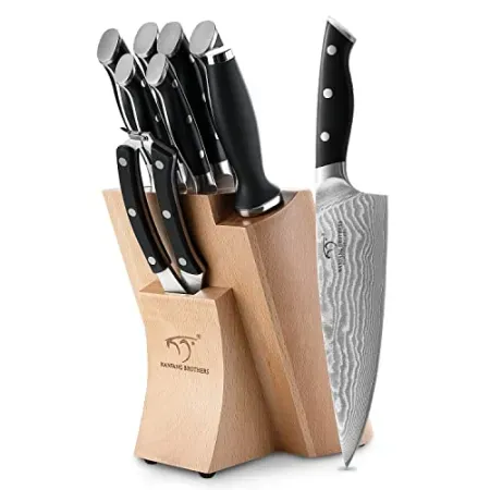 9-Piece NANFANG BROTHERS Damascus Japanese Kitchen Knife Set with Block