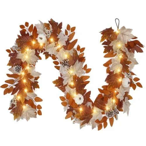 6' Fall Garland with Lights & Timer