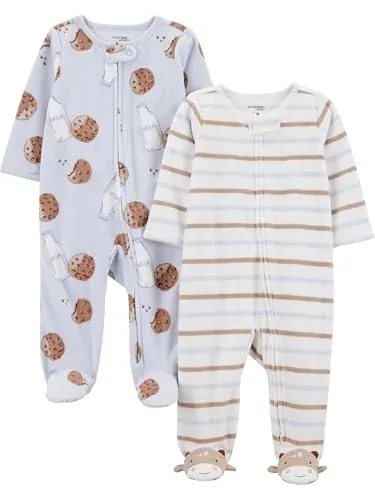Simple Joys by Carter's Neutral 2-pack Fleece Footed Sleep and Play, Milk and Cookies, 6-9M