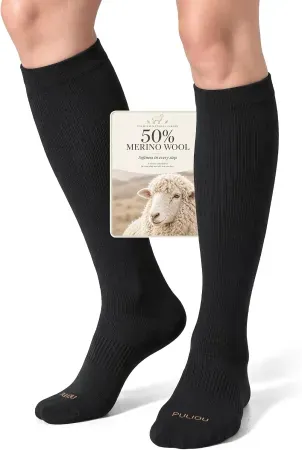 PULIOU 15-20 mmHg Merino Wool Compression Socks