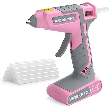 WORKPRO 7.2V Cordless Hot Glue Gun w/ 20 Glue Sticks & Auto Shutoff (Pink)