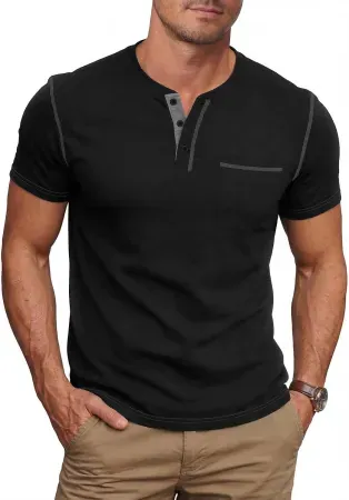 NITAGUT Men's Short Sleeve Henley Shirt w/ Pocket