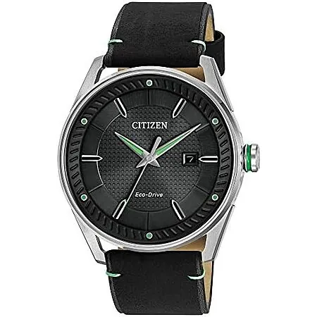 Citizen Men's Sport Casual 3-Hand Eco-Drive Watch w/ Black Leather Strap