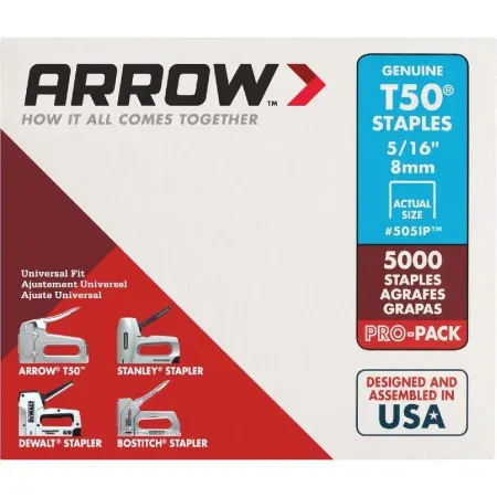 5000-Count Arrow 5/16" T50 Galvanized Steel Divergent Point Staples