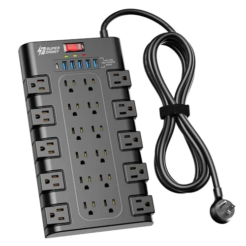 SUPERDANNY 22-Outlet 2100J Surge Protector w/ 6x USB Ports & 6.5' Cord