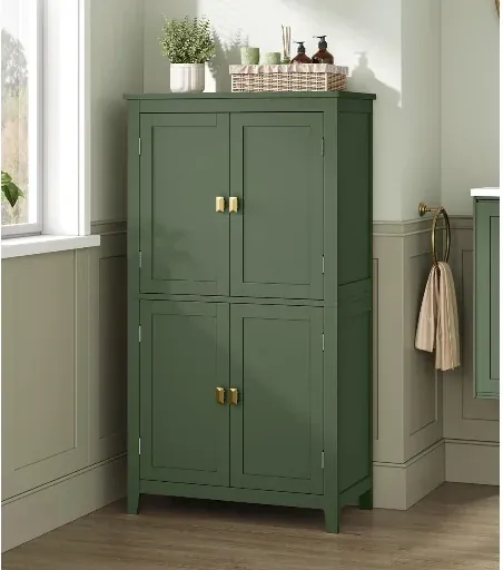 4-Door Floor Storage Cabinet with Adjustable Shelves