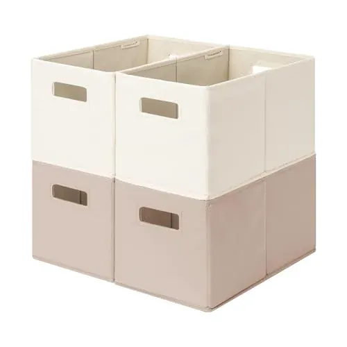 4-Pack Fabric Storage Bins in Ivory and Light Brown