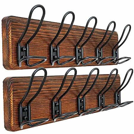 2-Pk Dseap Rustic Farmhouse Wall-Mounted Real Wood Coat Racks