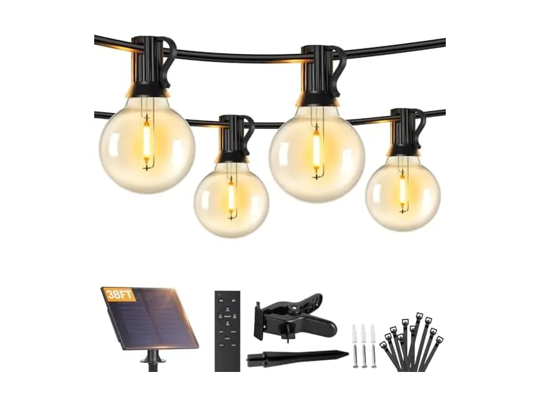 38FT Solar String Lights Outdoor with Remote