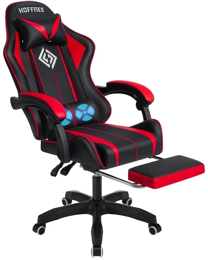 Hoffree Massage Gaming Chair with Footrest