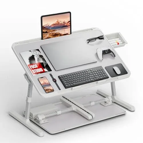 Potuopy 23" X-Large Adjustable Foldable Laptop Lap Desk with Hidden Drawer & 5-Level Height