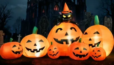 Joyfy 7-Foot Halloween Inflatable Pumpkins w/ Black Cat