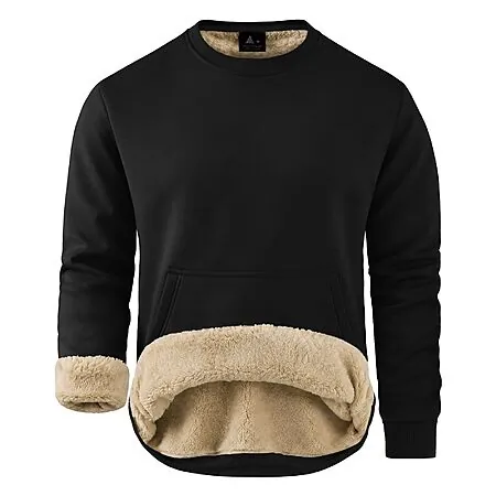 ZITY Men's Sherpa Fleece-Lined Crew Neck Sweatshirt w/ Kangaroo Pocket