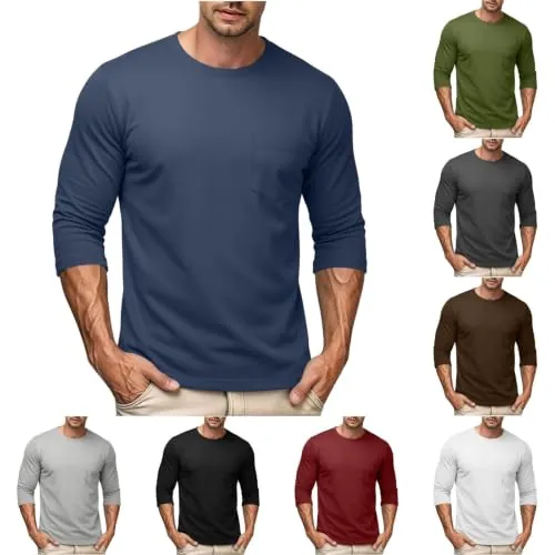 Mens 3/4 Sleeve Tee Shirts Lightweight with Pocket