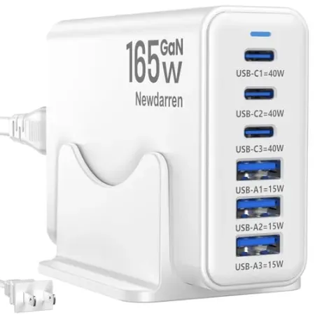 Newdarren 165W GaN 6-Port USB Fast Charger Block